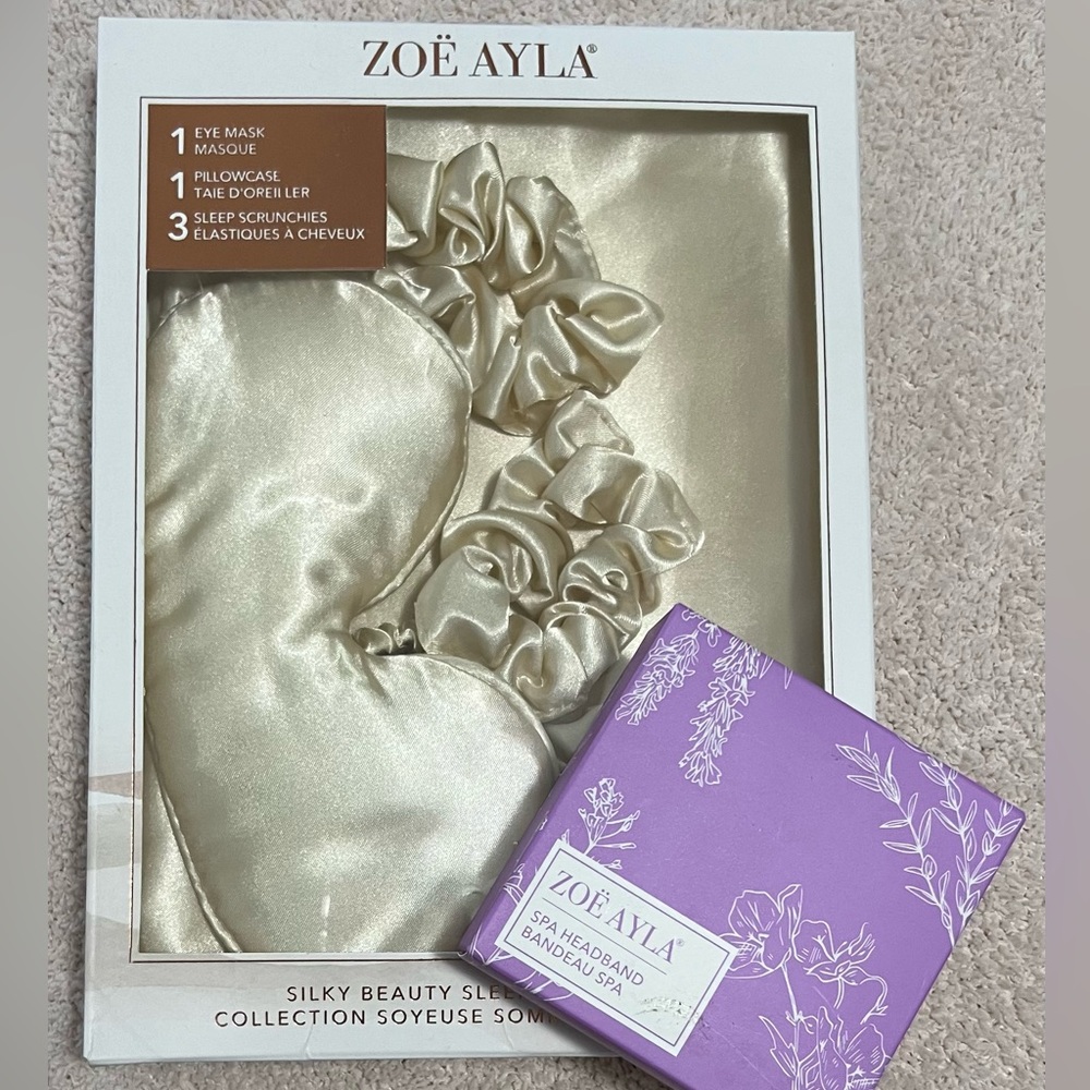 ZOE AYLA Silky Sleep Set + BONUS Spa Headband IVORY Set - NEW